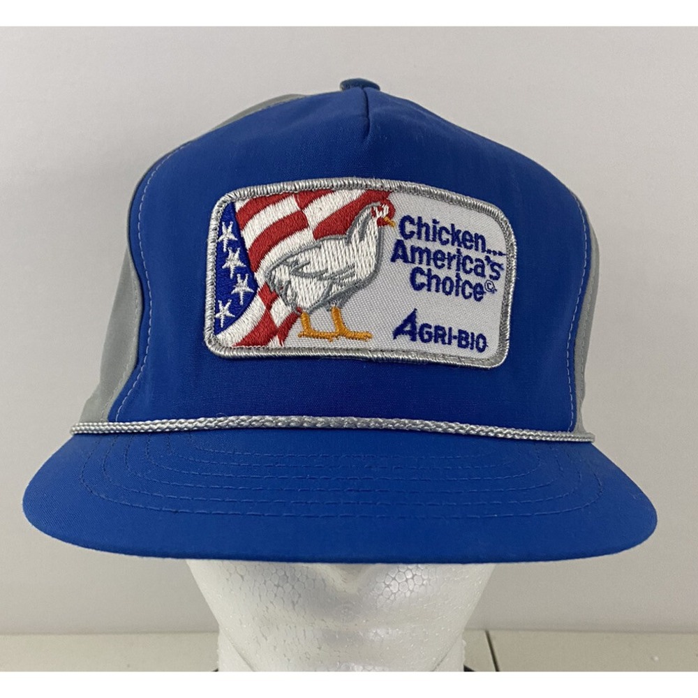 Vintage Swingster Agri-Bio Chicken America's Choice Patch Snapback Hat Blue Grey